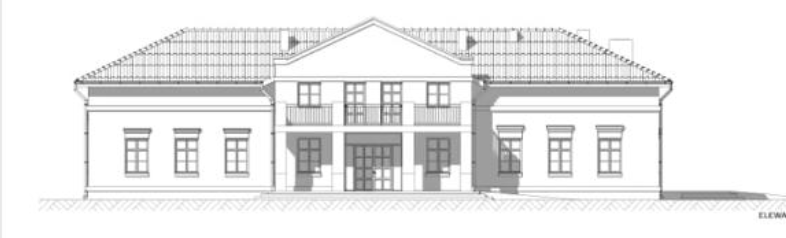 Elewacja frontowa dworku: rysunek architektoniczny